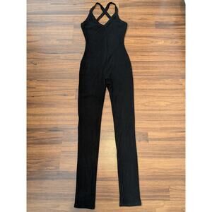 Naked Wardrobe Ribbed Jumpsuit Black Strappy Back Bodycon One Piece Size Medium